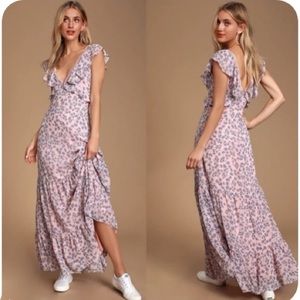 Lulu's Darling Daydream Blue and Pink Floral Ruffle Maxi Dress